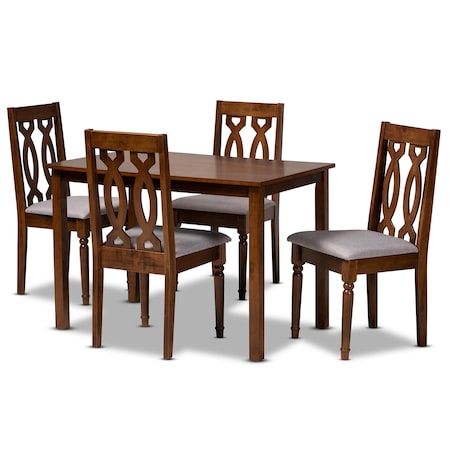Baxton Studio Kasia Grey Upholstered and Walnut Wood 5-Piece Dining Set 172-9878-8959